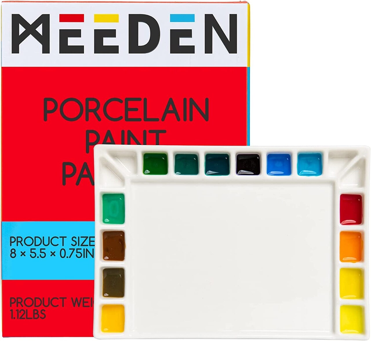 18-Well Porcelain Artist Paint Palette, Mixing Art Ceramic Watercolor Paint  Palette for Watercolor Gouache Acrylic Oil Painting, Rectangle 8 by  5-1/2-Inch